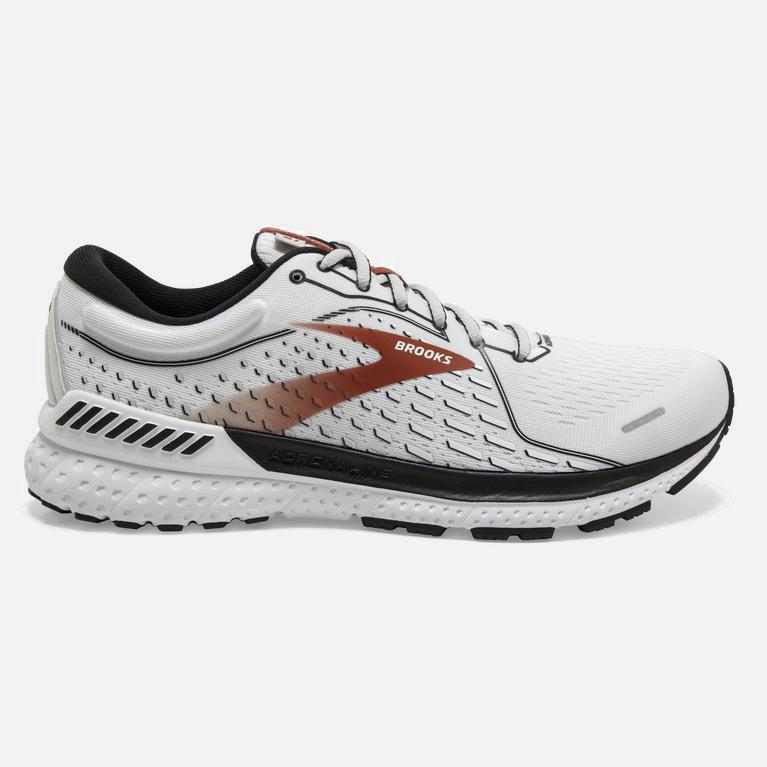 Brooks Men's Adrenaline Gts 21 Road Running Shoes Singapore - White/Black/Orange (13620-ZVJC)